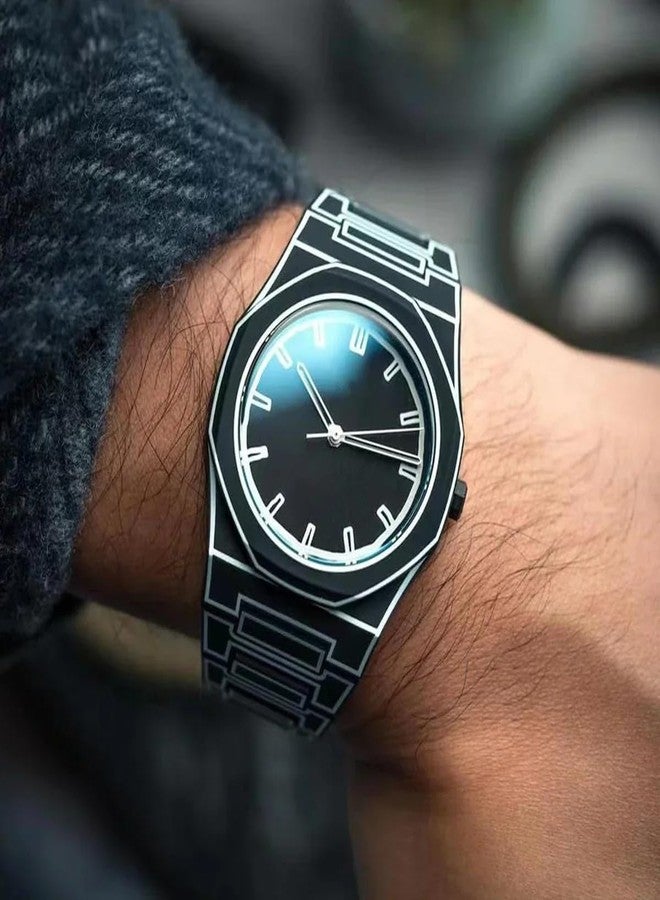 FANMIS Men's Anime-Inspired Fashion Sketch Wristwatch Minimalist Creative Wormhole Design Watch Stylish and Durable Timepiece for Men's Sports Watch (B Black) - Image 4